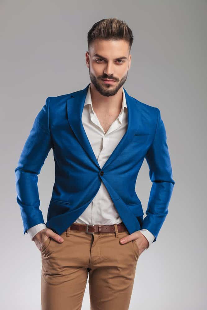 What To Wear With Khaki Pants For Men  50 Male Outfit Styles  Blue blazer  outfit Khaki pants men Mens outfits